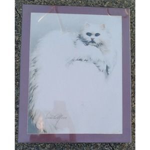 1990's Vintage Sara Moon White Cat Home Wall Decor Picture